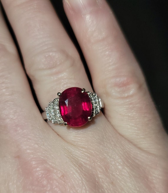 Stunning 5.88 Carat Ruby and Diamond Ring 14k - image 2