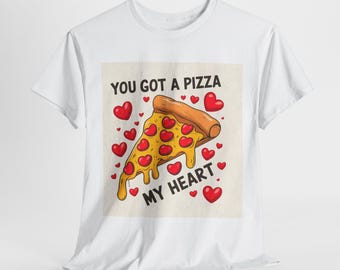 Pizza mein Herz Valentinstag Unisex T-Shirt, lustiges Grafik Shirt Geschenk für Pizza Liebhaber, Herz Pizza Tshirt, Paare passendes Outfit, Feinschmecker