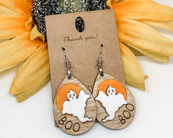 Handmade Ghost Earrings: Boho Dangle Wood Jewelry