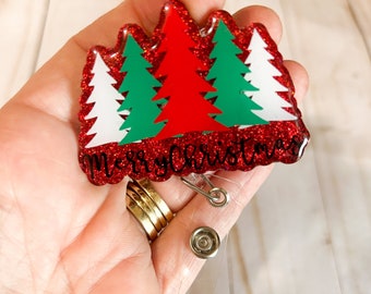 Christmas Tree Badge Reel, Holiday Teacher Gift