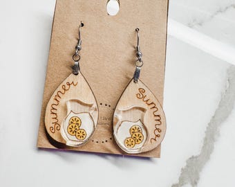 Hand-Painted Lemonade Earrings: Wood & Acrylic Summer Dangles