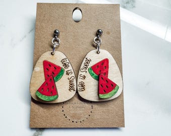 Hand-Painted Watermelon Earrings: Birchwood Summer Dangles