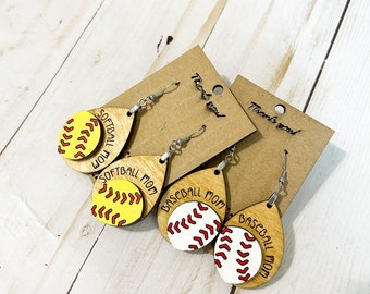 Custom Baseball Mom Earrings: Engraved Wood, Softball Jewelry