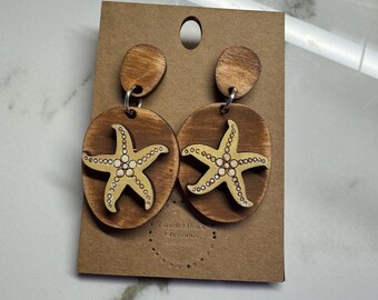 Hand-Painted Starfish Statement Earrings – Coastal Beach Summer Jewelry
