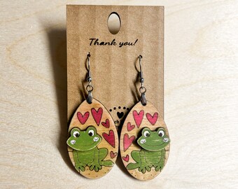 Handmade Frog Earrings: Boho Dangle Wood Jewelry