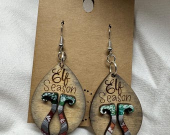 Hand-Painted Elf Season Wood Earrings – Whimsical Christmas Jewelry