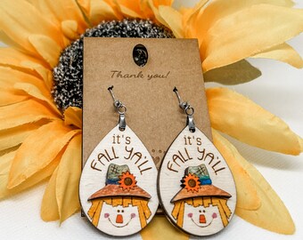 Handcrafted Scarecrow Earrings: Boho Dangle Earrings, Natural Wood