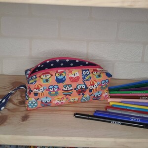 Trousse avec prénom hibou orange