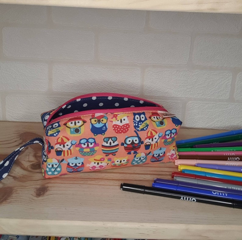 Trousse avec prénom hibou orange