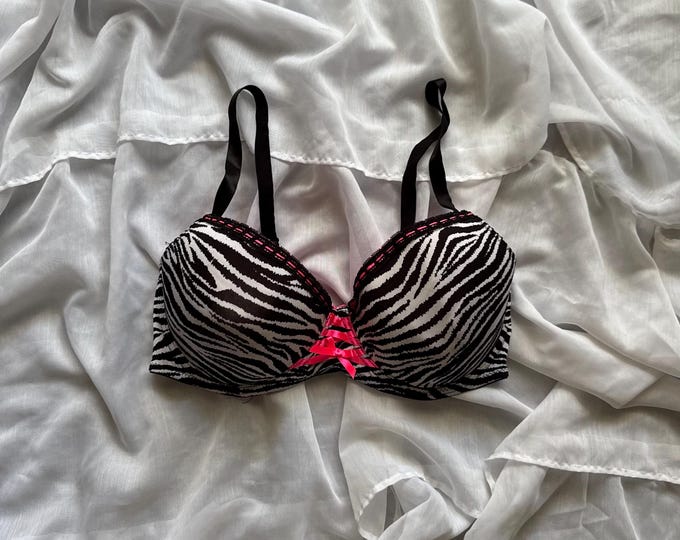 XOXO Zebra Print Bra With Hot Pink Ribbon - Etsy