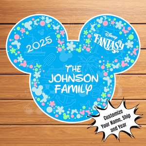 Tropical Disney Cruise Magnet | Custom Mickey Ears Door Magnet for Disney Fantasy | Floral Cruise Gift | Add Family Name & Year