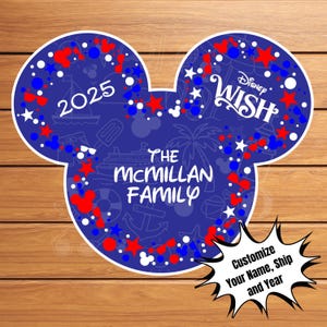Personalized Disney Cruise Magnet | Custom Mickey Ears Door Sign | Disney Wish Family Cruise Decor | Name, Ship & Year | Cruise Door Magnet