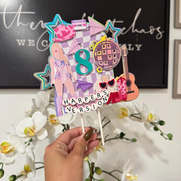 Swiftie Birthday Cake Topper – Custom Age & Name – “Your Version” Style
