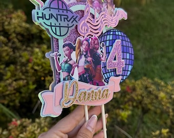 K-Pop HUNTR/X Inspired Personalized Birthday Cake Topper – Custom Name & Age – Glitter Party Decor