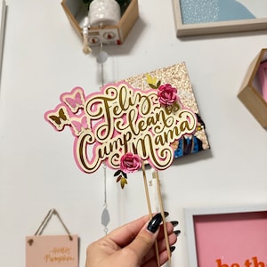 Gold Glitter Happy Birthday Mom Cake Topper - Best Mom Ever, Happy Mothers Day Decorations