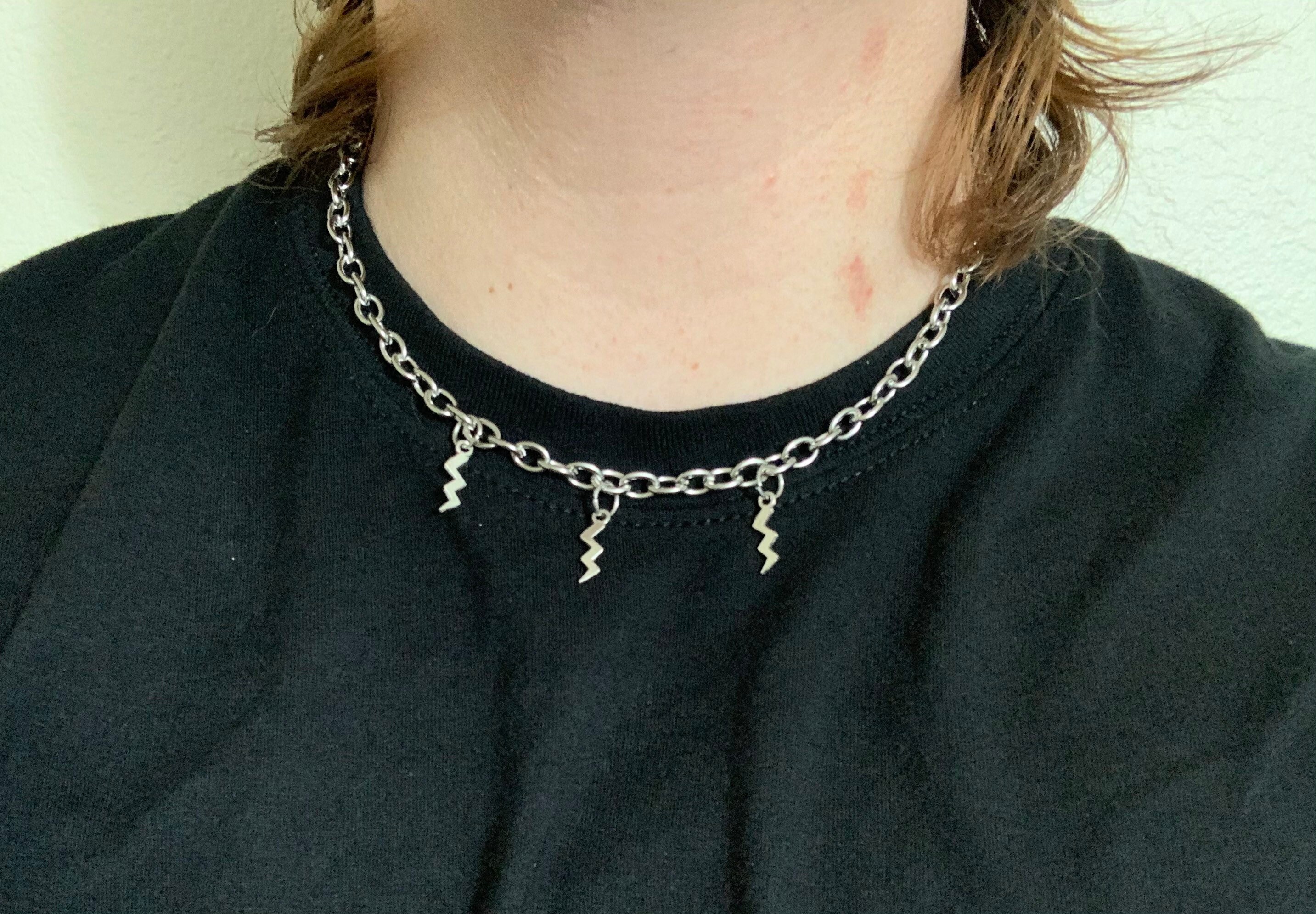 Lightning Bolt Charm Chain Necklace Lightning Stainless Steel Etsy