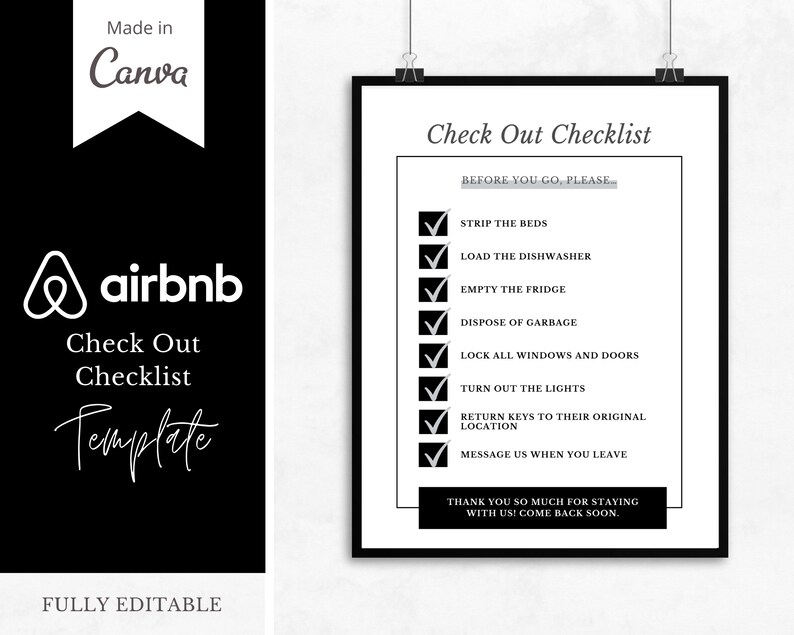 Airbnb Guest Check Out Checklist Sign Template Made in Canva Etsy