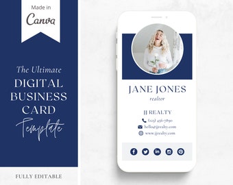 Digital Business Card Template made in Canva | Real Estate Agent business card design| Digital Business Card Template Design