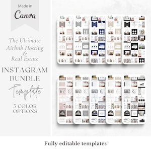 The Ultimate Airbnb Hosting & Real Estate Social Media Bundle Template made in Canva | Instagram Posts | Airbnb Instagram Feed | Realtor