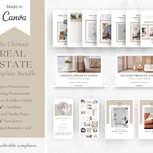 The Ultimate Real Estate Bundle Template made in Canva | Realtor Checklist Design | Presentation Design | Social media Templates