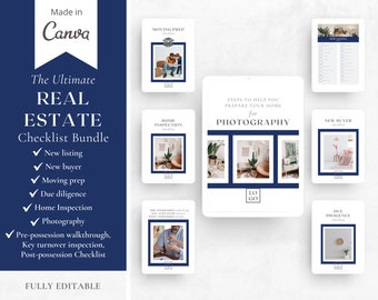 The Ultimate Real Estate Checklist Bundle Template made in Canva | Realtor Checklist Design | New listing, New buyer, Moving prep Checklists