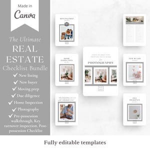 The Ultimate Real Estate Checklist Bundle Template made in Canva | Realtor Checklist Design | New listing, New buyer, Moving prep Checklists