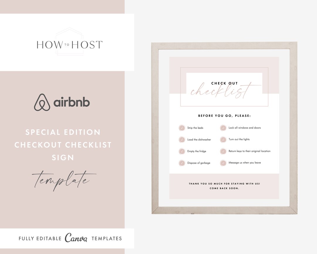 Airbnb Guest Check Out Checklist Sign Template Made in Canva Airbnb