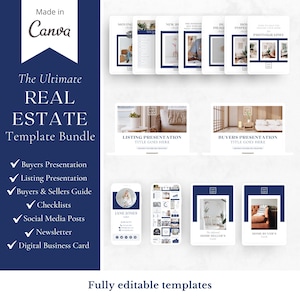 The Ultimate Real Estate Bundle Template made in Canva | Realtor Listing/Selling Presentation | Checklists | Social Media | Newsletter