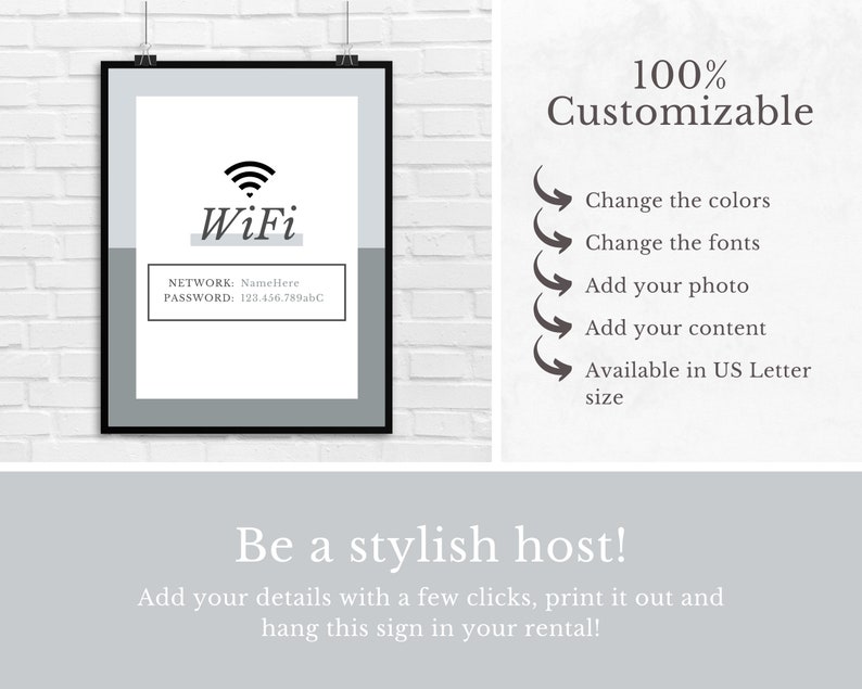 Airbnb Guest Wifi Instructions Sign Template Made in Canva Etsy