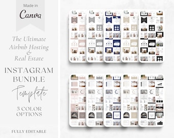 The Ultimate Airbnb Hosting & Real Estate Social Media Bundle Template made in Canva | Instagram Posts | Airbnb Instagram Feed | Realtor