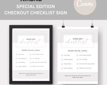 Airbnb Checkout Checklist Sign Template - Short Term Rental