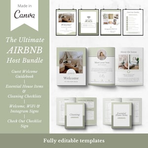 Plantilla de libro de visitas de Airbnb / Paquete para anfitriones de Airbnb / Carta de bienvenida de Airbnb / Libro de bienvenida / Plantilla de Canva / Impresiones para invitados / Airbnb / VRBO