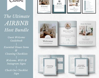 Airbnb Guest Book Template | Airbnb Host bundle | Airbnb Welcome Letter | Welcome Book | Canva template | Guest Prints | Airbnb | VRBO