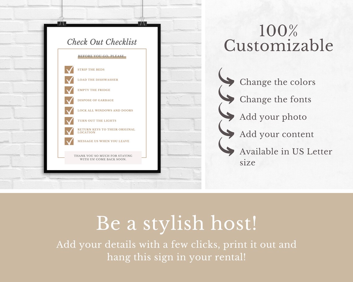 Airbnb Guest Check Out Checklist Sign Template Made in Canva Etsy