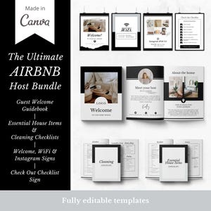 Plantilla de libro de visitas de Airbnb / Paquete para anfitriones de Airbnb / Carta de bienvenida de Airbnb / Libro de bienvenida / Plantilla de Canva / Impresiones para invitados / Airbnb / VRBO