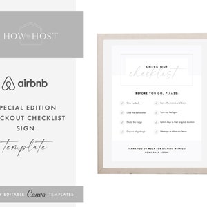 Szablon znaku listy kontrolnej dla gości Airbnb wykonany w Canva | Znak do druku Airbnb