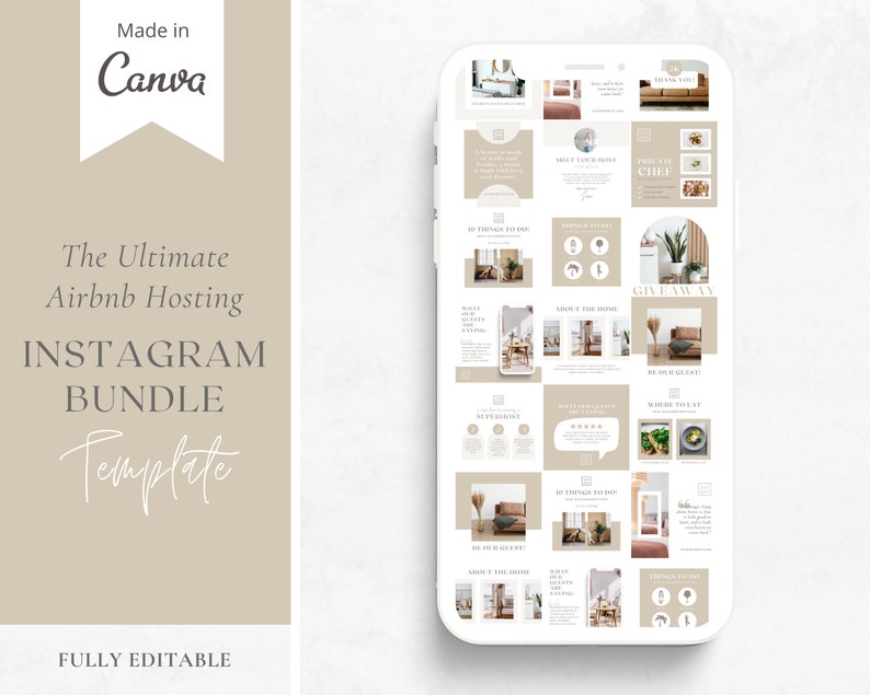 The Ultimate Airbnb Hosting Social Media Bundle Template made in Canva Instagram Posts Airbnb Instagram Feed image 1