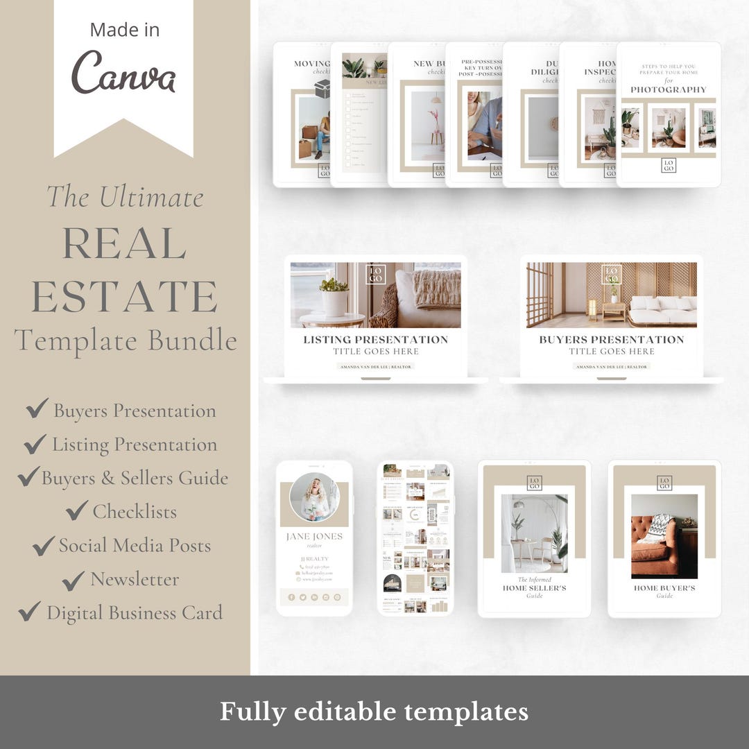 The Ultimate Real Estate Bundle Template Made in Canva | Realtor ...