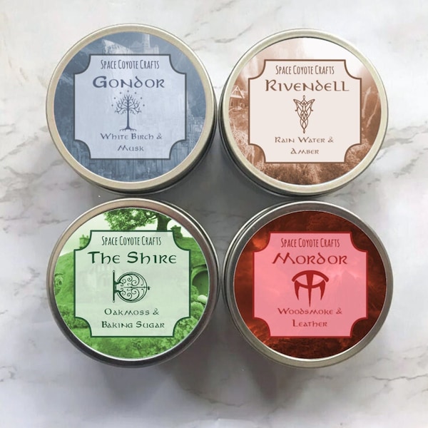 Lord of the Rings Candle Set // 4 Ounce Soy Candle - Lotr Soy Candle - Fandom Candles - Mordor - Rivendell - Fantasy Soy Candle
