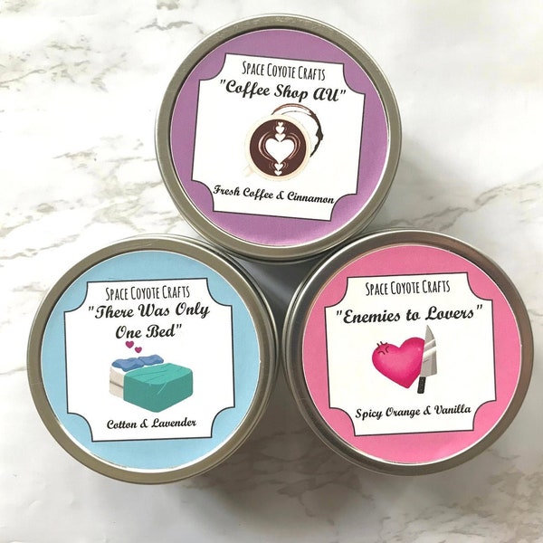 Fandom Trope Trio // 4 oz Soy Candle - Fandom Candle - Enemies to Lovers Candle - Coffee Shop Candle - Nerdy Gifts - Fanfiction Candle