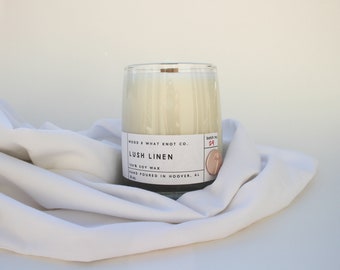 Lush linen soy candle/ wood wick candles/ soy candle/fresh scent candle/ gifts for friend/ 8oz soy candle/ jar candle