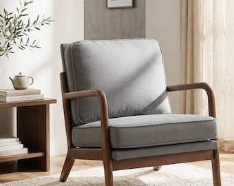 Mid Century Style Wooden Accent Armchair – Comfortable Upholstered Cushion