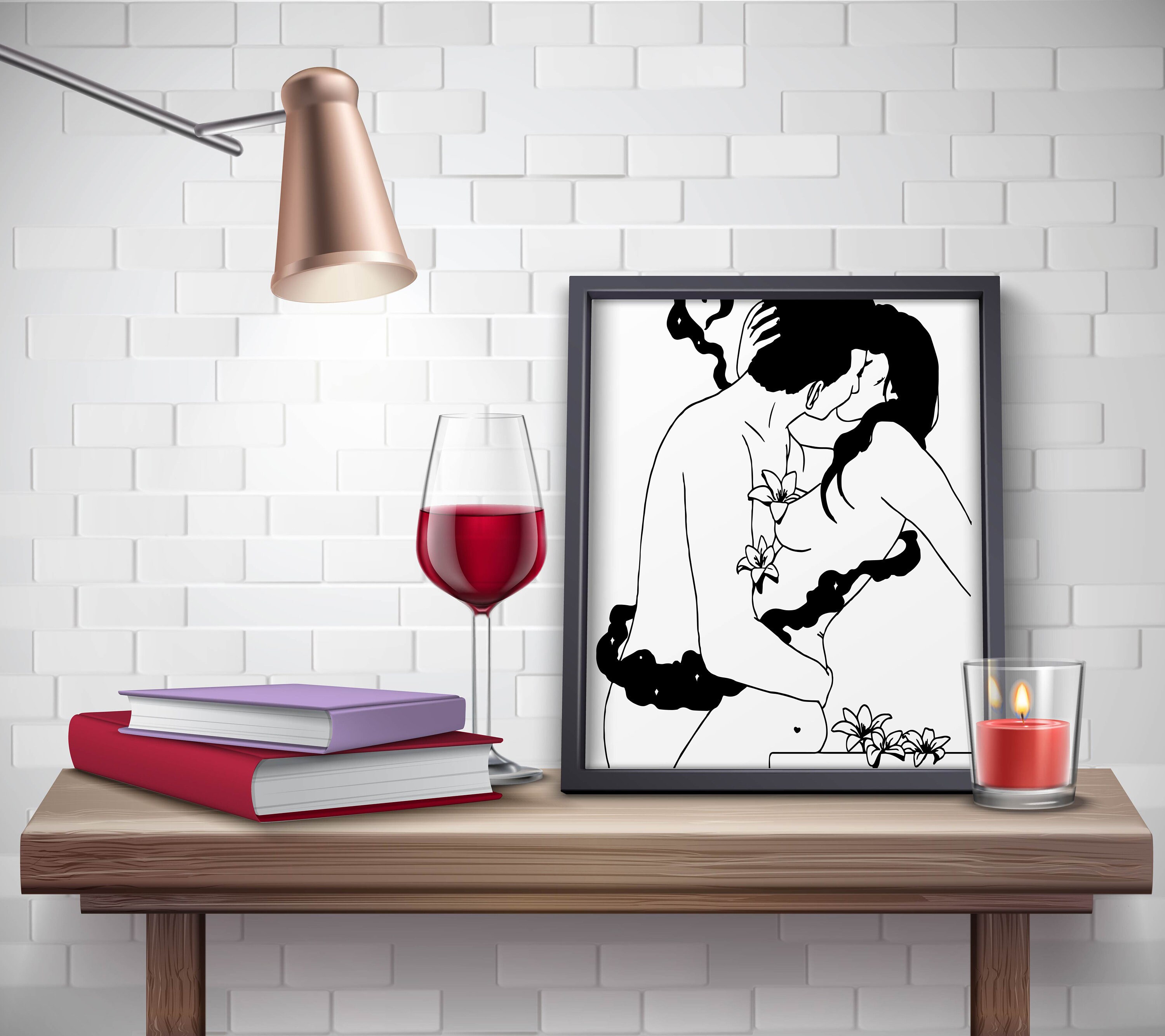 Sexy Couple without clothes KissingHome Decor Couple Embrace | Etsy