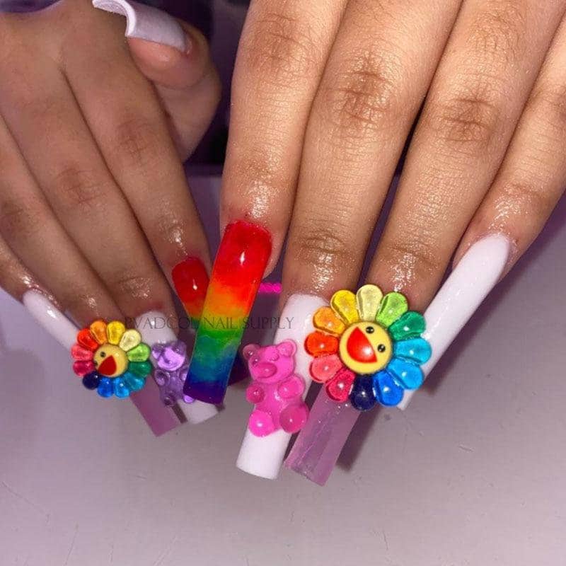 20pcs Luxury Nail Art Charms Murakami Flower Bear 3D Nails