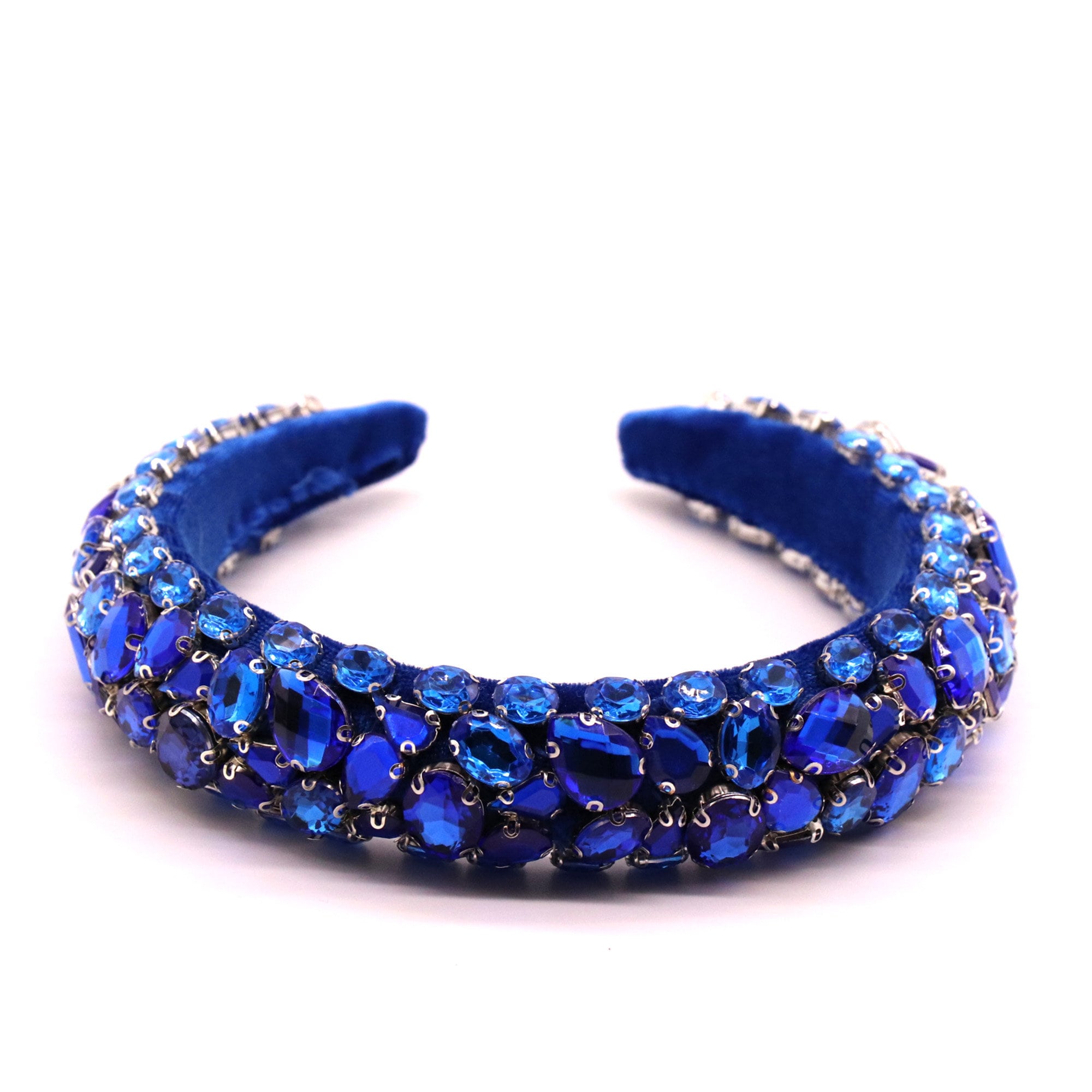 Blue Bow Hairband with Silver Crystal Logo