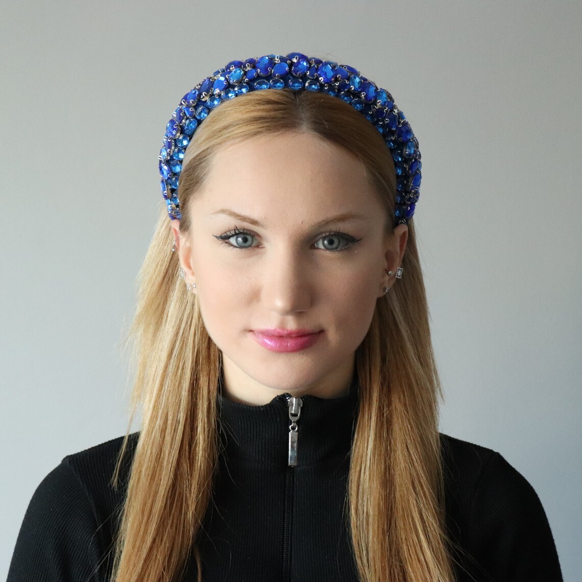 Blue Bow Hairband with Silver Crystal Logo main image 1