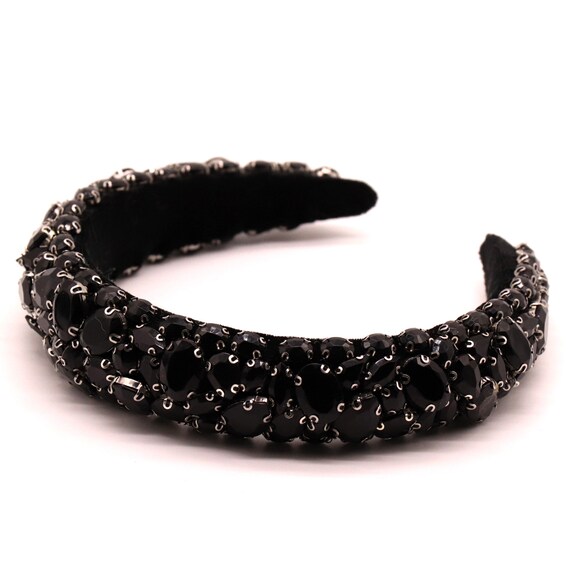 Fascia Per Capelli Larga Con Strass E Cristalli - Cerchietto Elegante Per Donna E Ragazza, Nero - 3
