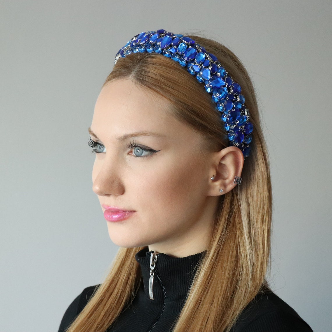 Blue Bow Hairband with Crystal Logo
