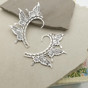 Silver Butterfly Wing Ear Cuff – Fairy Gothic Elf Earring, Bohemian Festival Jewelry, Fantasy Cosplay Statement Cuff, Unique Gift for Her