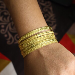 Set of Intricately Designed Gold Plated Bangles – Traditional Indian Ethnic Jewelry – Elegant Floral and Geometric Patterned Bangles
